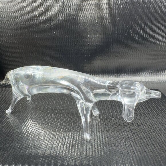 Vintage Clear Hand blown Art Glass Dachshund Wiener Dog Figurine Delicate Figure - Picture 1 of 11